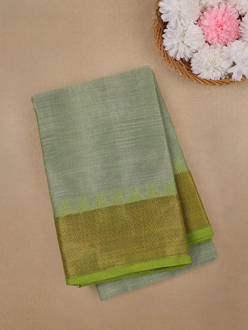 Light Green Solid Cotton Saree with Zari Border - Diadem