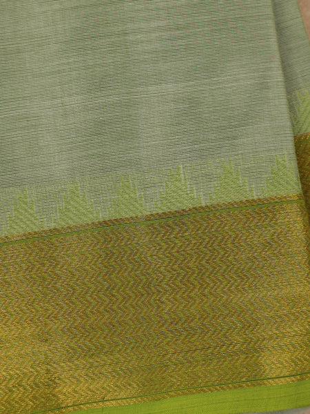 Light Green Solid Cotton Saree with Zari Border - Diadem