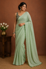 Light Green Solid Design Cotton Casual Wear Saree with Kalamkari Blouse