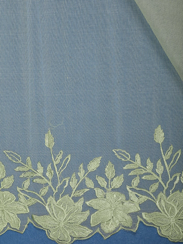 Light Green Solid Design Tissue Saree With Scalloped Floral Embroidered Border - Diadem