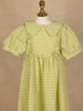 Light Green Textured Puff Sleeve Cotton Gown For Girls