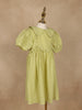 Light Green Textured Puff Sleeve Cotton Gown For Girls