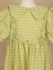 Light Green Textured Puff Sleeve Cotton Gown For Girls