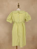 Light Green Textured Puff Sleeve Cotton Gown For Girls