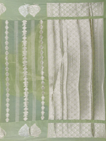 Light Green Woven Floral Design Banarasi Silk Saree - Diadem