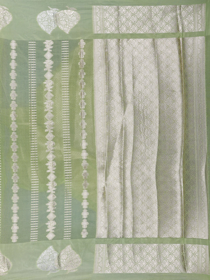Light Green Woven Floral Design Banarasi Silk Saree - Diadem