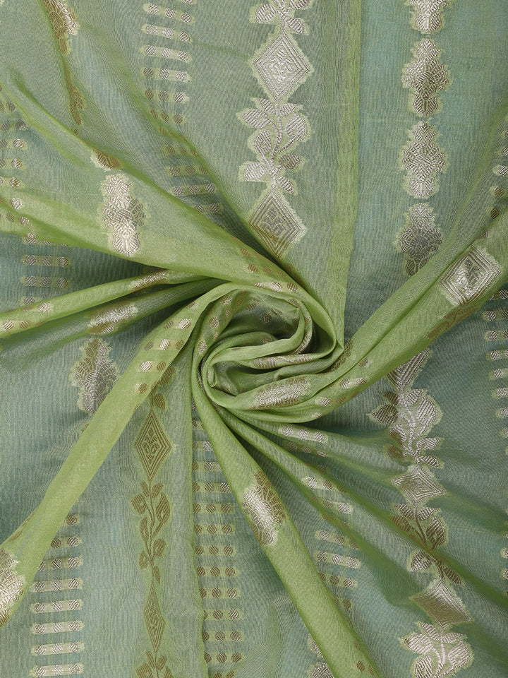 Light Green Woven Floral Design Banarasi Silk Saree - Diadem