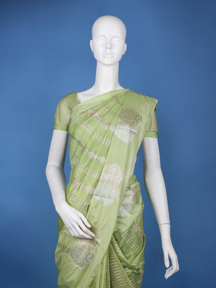 Light Green Woven Floral Design Banarasi Silk Saree - Diadem