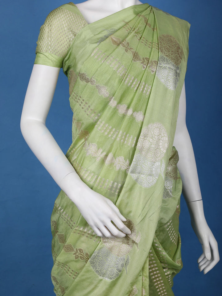 Light Green Woven Floral Design Banarasi Silk Saree - Diadem