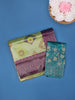 Light Green and Magenta Ikat Design Art Silk Saree with Contrast Teal Embroidered Blouse