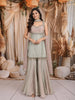 Light Grey Floral Beads and Mirror Embroidered Design Tissue Silk Fancy Palazzo Suit with Choker Dupatta