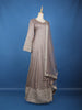 Light Grey Floral Design Banarasi Silk Anarkali Gown With Dupatta