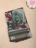 Light Grey Floral Printed Chanderi Cotton Saree with Green Zari Border