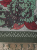 Light Grey Floral Printed Chanderi Cotton Saree with Green Zari Border