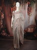 Light Grey Floral Thread Embroidered Design Pure Tussar Saree with Thread Work Border
