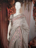 Light Grey Floral Thread Embroidered Design Pure Tussar Saree with Thread Work Border