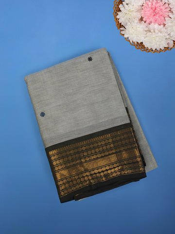 Light Grey Solid Cotton Saree Print Border - Diadem