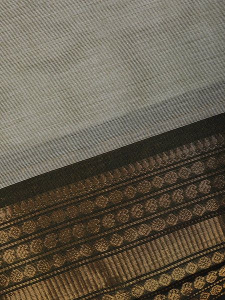 Light Grey Solid Cotton Saree Print Border - Diadem