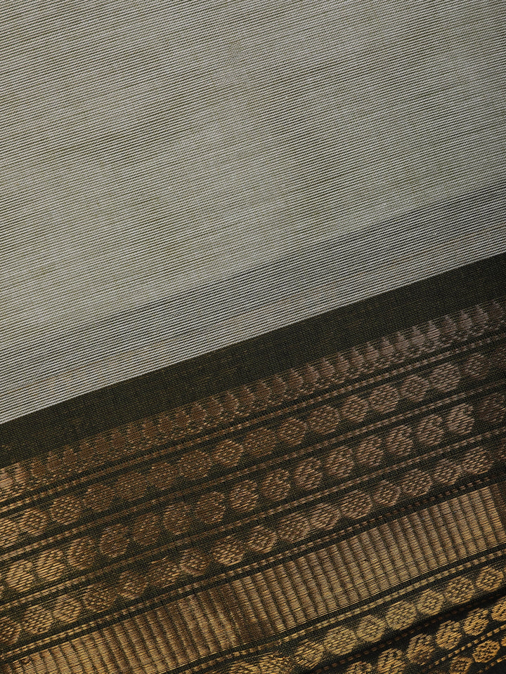 Light Grey Solid Cotton Saree Print Border - Diadem