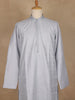 Light Grey Thread Embroidered Cotton Kurta for Men