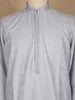 Light Grey Thread Embroidered Cotton Kurta for Men
