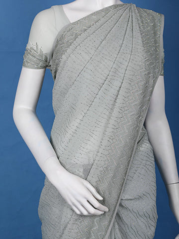 Light Grey Zigzag Sequin Embllishment Tussar Silk Saree - Diadem