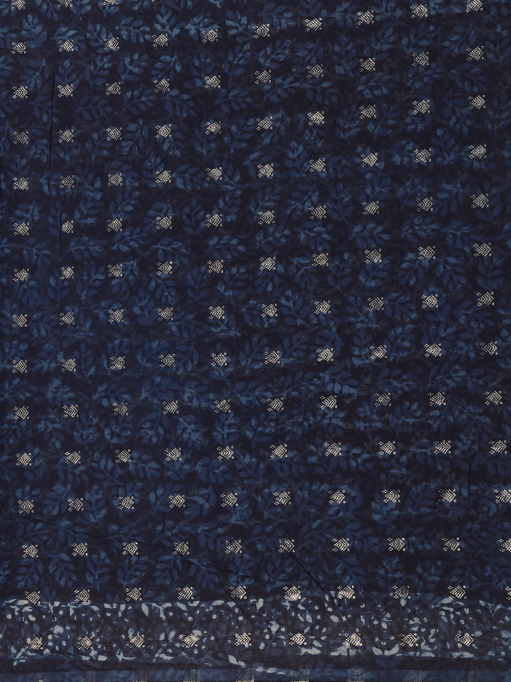 Light Greyish Blue Floral Printed Cotton Saree - Diadem