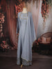 Light Ice Blue Mirror Embroidered Design Cotton Long Anarkali Gown with Matching Dupatta