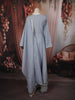 Light Ice Blue Mirror Embroidered Design Cotton Long Anarkali Gown with Matching Dupatta