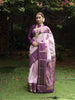 Light Lavender Butta Zari Woven Design Pure Kanchipuram Silk Saree with Korvai Zari Border