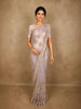 Light Lavender Floral Sequins Embroidered Design Net Designer Saree with Scalloped Border