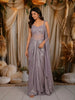 Light Lavender Heavy Sequins and Beads Embroidered Design Satin Partywear Gown