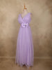 Light Lavender Pleated Design with Bow Embellishment Net Party Wear Gown