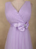 Light Lavender Pleated Design with Bow Embellishment Net Party Wear Gown