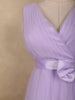 Light Lavender Pleated Design with Bow Embellishment Net Party Wear Gown
