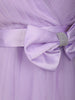 Light Lavender Pleated Design with Bow Embellishment Net Party Wear Gown