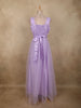 Light Lavender Pleated Design with Bow Embellishment Net Party Wear Gown