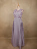 Light Lavender Shimmer Solid And Glitter Design Party Wear Gown with with Pleated Bodice