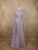 Light Lavender Shimmer Solid And Glitter Design Party Wear Gown with with Pleated Bodice