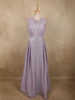 Light Lavender Shimmer Solid And Glitter Design Party Wear Gown with with Pleated Bodice