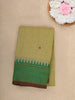 Light Olive Green Checked Design Cotton Saree with Green Temple Border