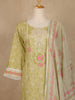 Light Olive Green Floral Printed Cotton Salwar Suit with Dupatta - Diadem