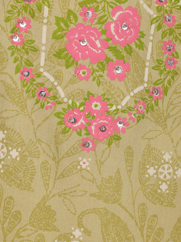 Light Olive Green Floral Printed Cotton Salwar Suit with Dupatta - Diadem