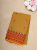 Light Olive Green Solid Design Cotton Saree with Orange Temple Border