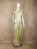 Light Olive Green Solid Design Tussar Saree with White Thread Embroidered Lace Border