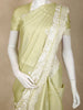 Light Olive Green Solid Design Tussar Saree with White Thread Embroidered Lace Border
