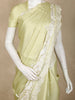 Light Olive Green Solid Design Tussar Saree with White Thread Embroidered Lace Border