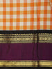 Light Orange Checked Woven Design Pure Kanchipuram Silk Saree with Contrast Zari Border