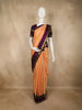 Light Orange Checked Woven Design Pure Kanchipuram Silk Saree with Contrast Zari Border