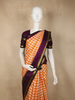 Light Orange Checked Woven Design Pure Kanchipuram Silk Saree with Contrast Zari Border